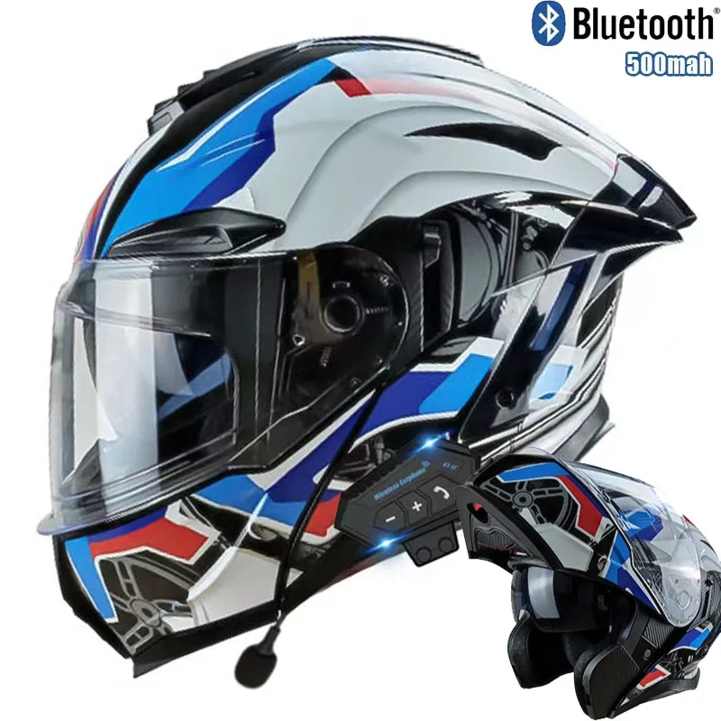 Full Face Motorcycle Helmet With Bluetooth - Kask motocyklowy z podwójnym obiektywem Bluetooth